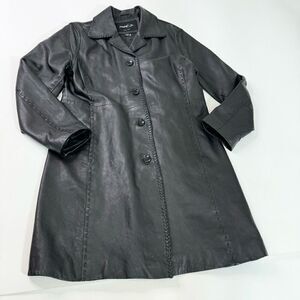 Pasha & Jo Coat Womens Large Black Long-Sleeve Pointed Collar Button-Front